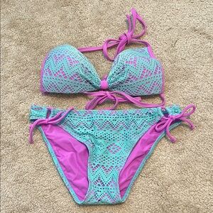 Turquoise and Purple Bikini Set